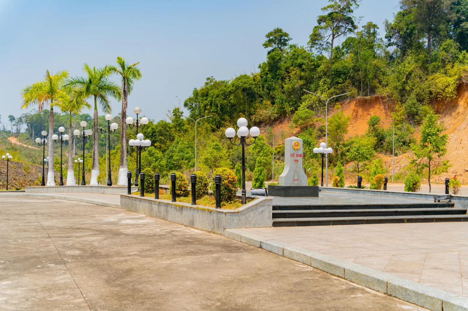 Landscaped plaza around the border marker at Bo Y